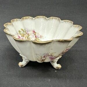 Wheelock Germany 5 1/2" Footed Porcelain Bowl, Floral With Gold Trim, Antique